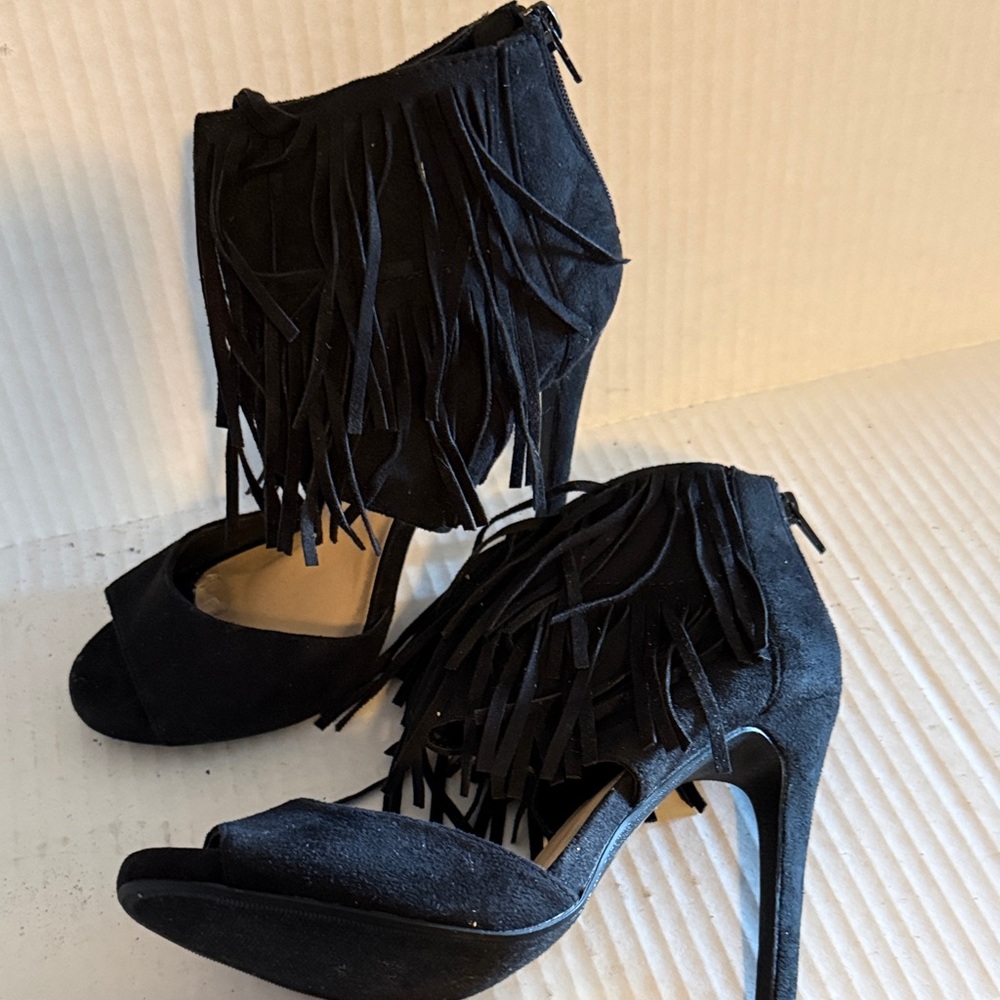 Fringe Black High Heels